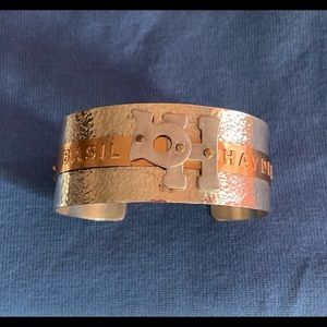 Sterling Silver Cuff Bracelet with a Basil Hayden Label